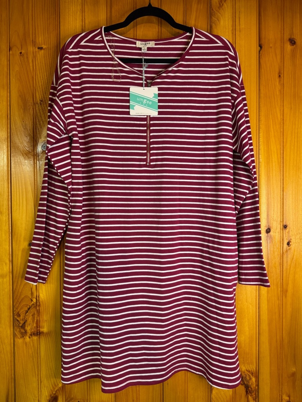 Umgee Burgundy and White Striped Midi Dress